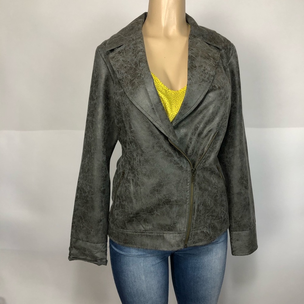 Tribal Gray Suede Asymmetric Basic Jacket Top Sz 8 - image 3